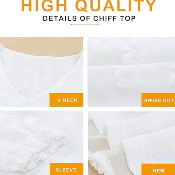 Long Bubble Sleeve V Neck Swiss Dot Chiffon Top - Picture 4 of 4